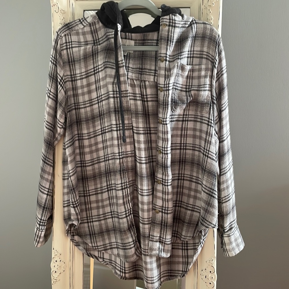 American eagle 🦅 oversized hooded plaid flannel shirt